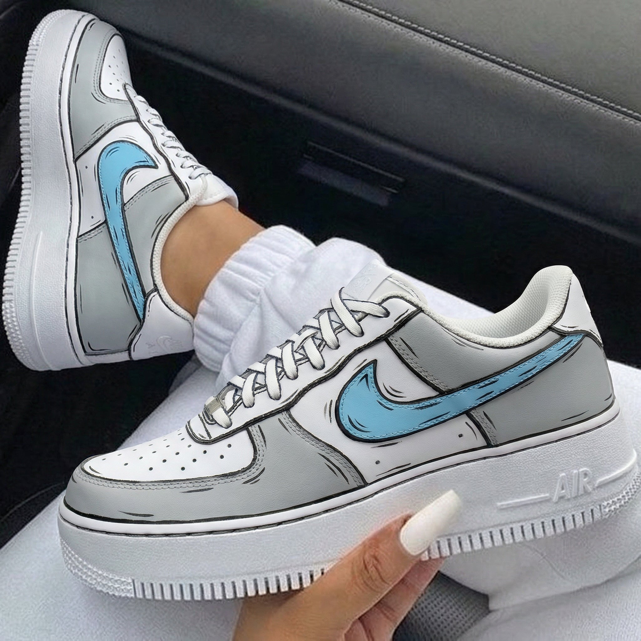Gray Baby Blue Comic Style Custom Air Force 1-shecustomize