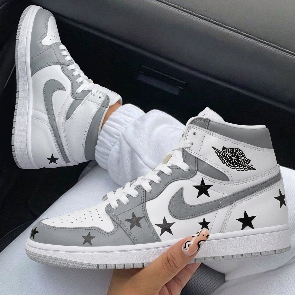 Gray Black Stars Custom Air Jordan 1-shecustomize