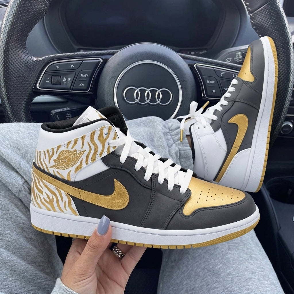 Gray Gold Zebra Print Custom Air Jordan 1-shecustomize