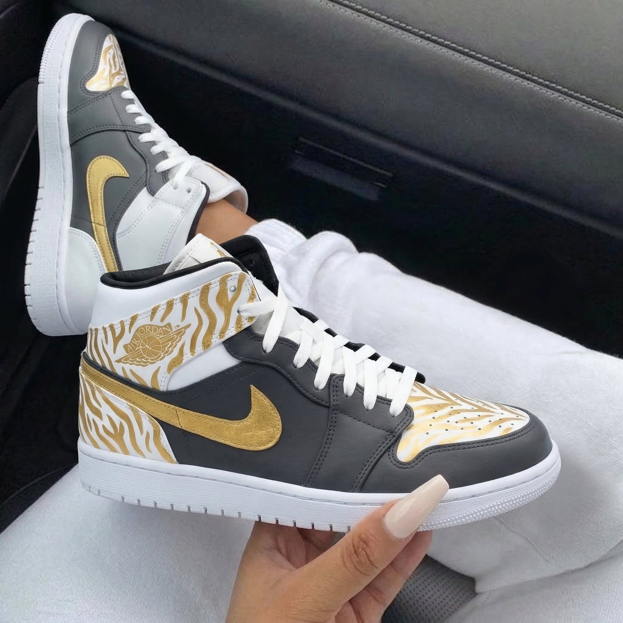 Gray Gold Zebra Print Custom Air Jordan 1-shecustomize