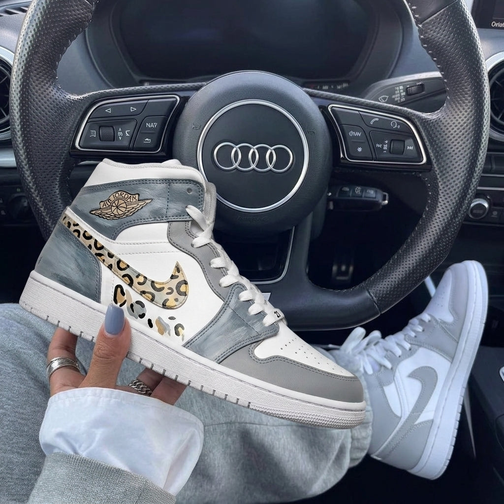 Gray Leopard Print Custom Air Jordan 1-shecustomize