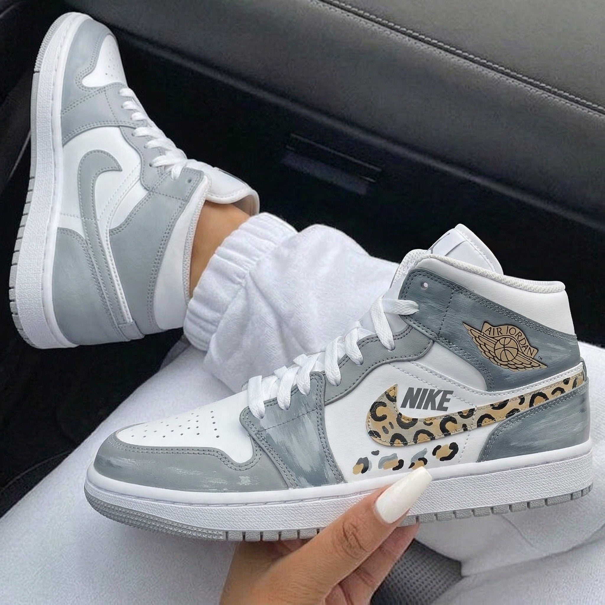 Gray Leopard Print Custom Air Jordan 1-shecustomize