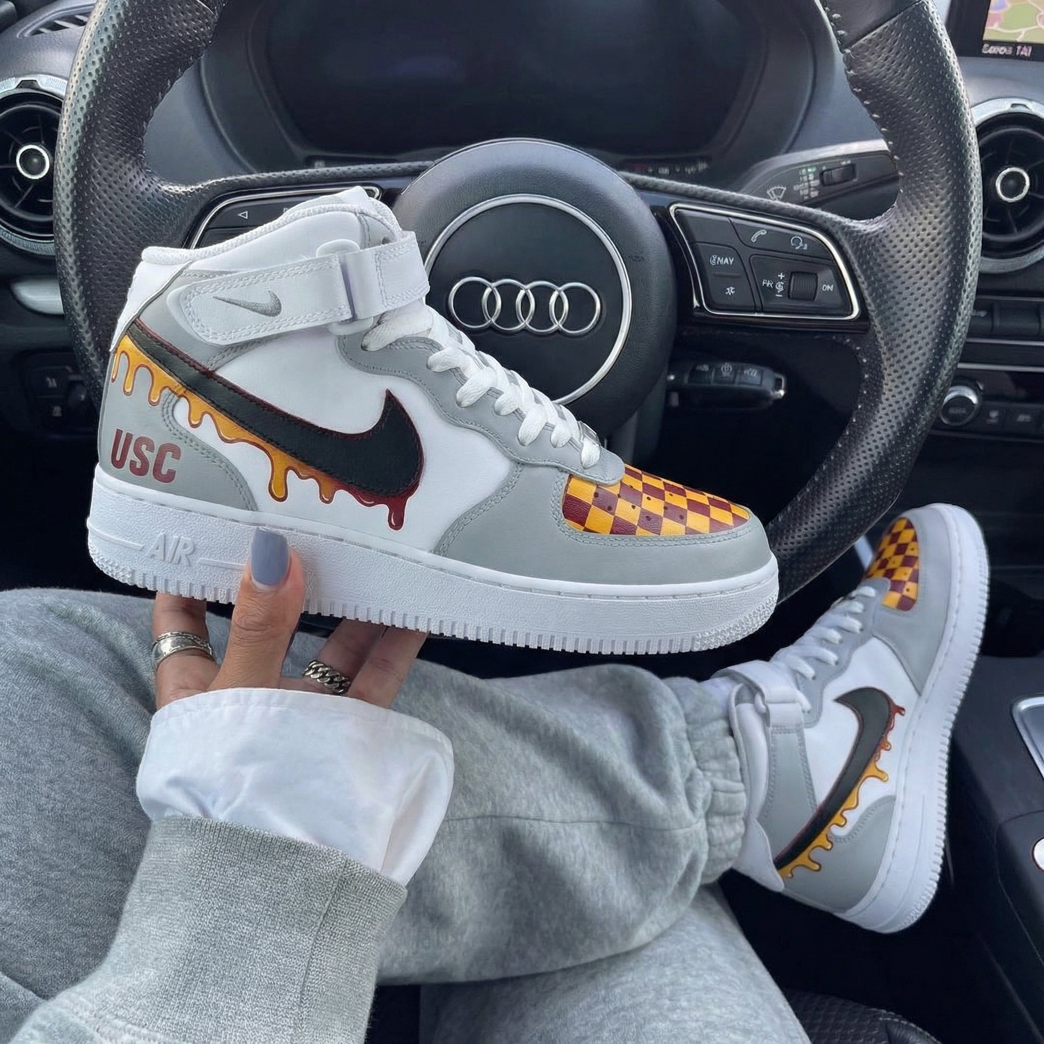 Gray Orange Checkerboard Melted Custom Air Force 1-shecustomize