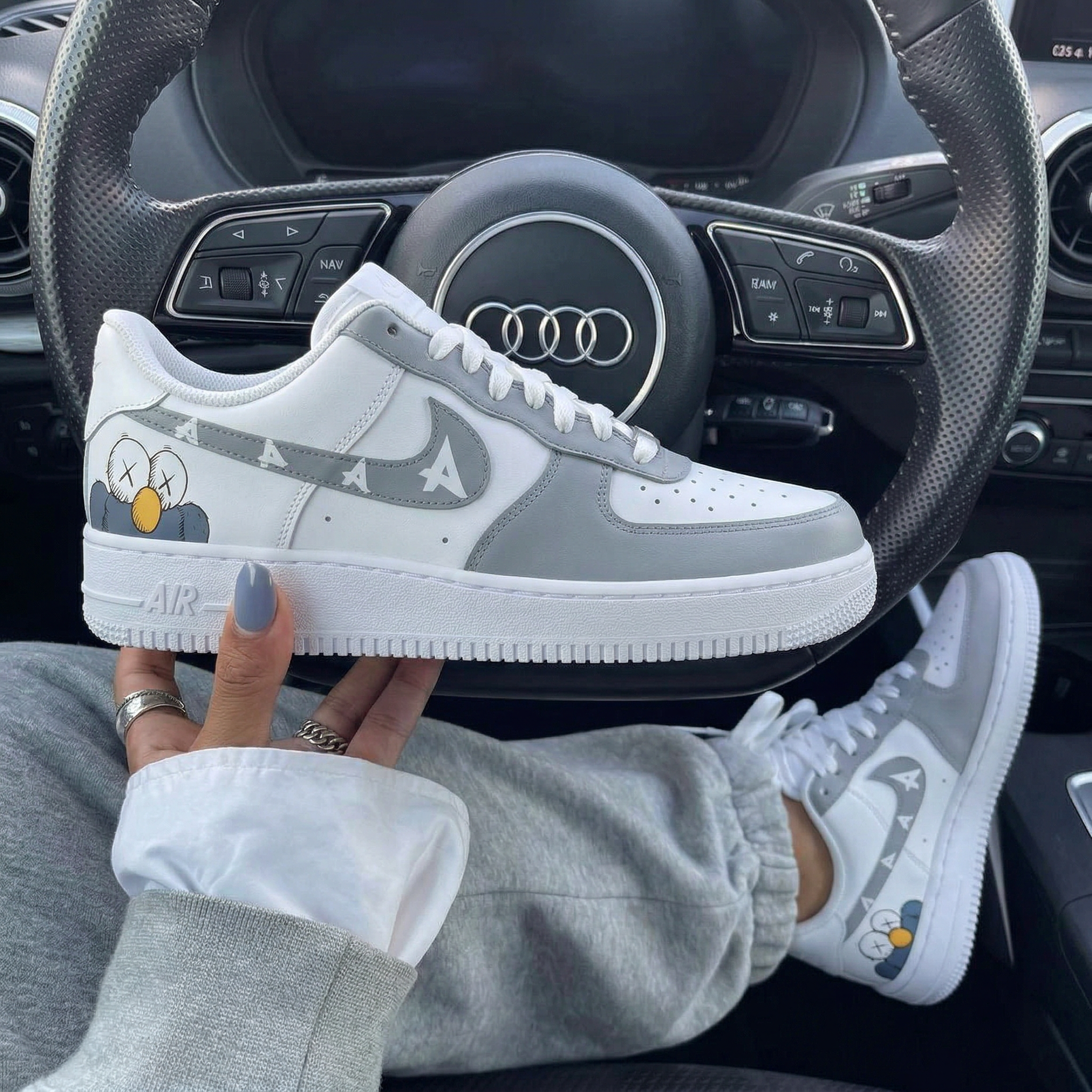 Gray White Kaws Cartoon A Letters Custom Air Force 1-shecustomize