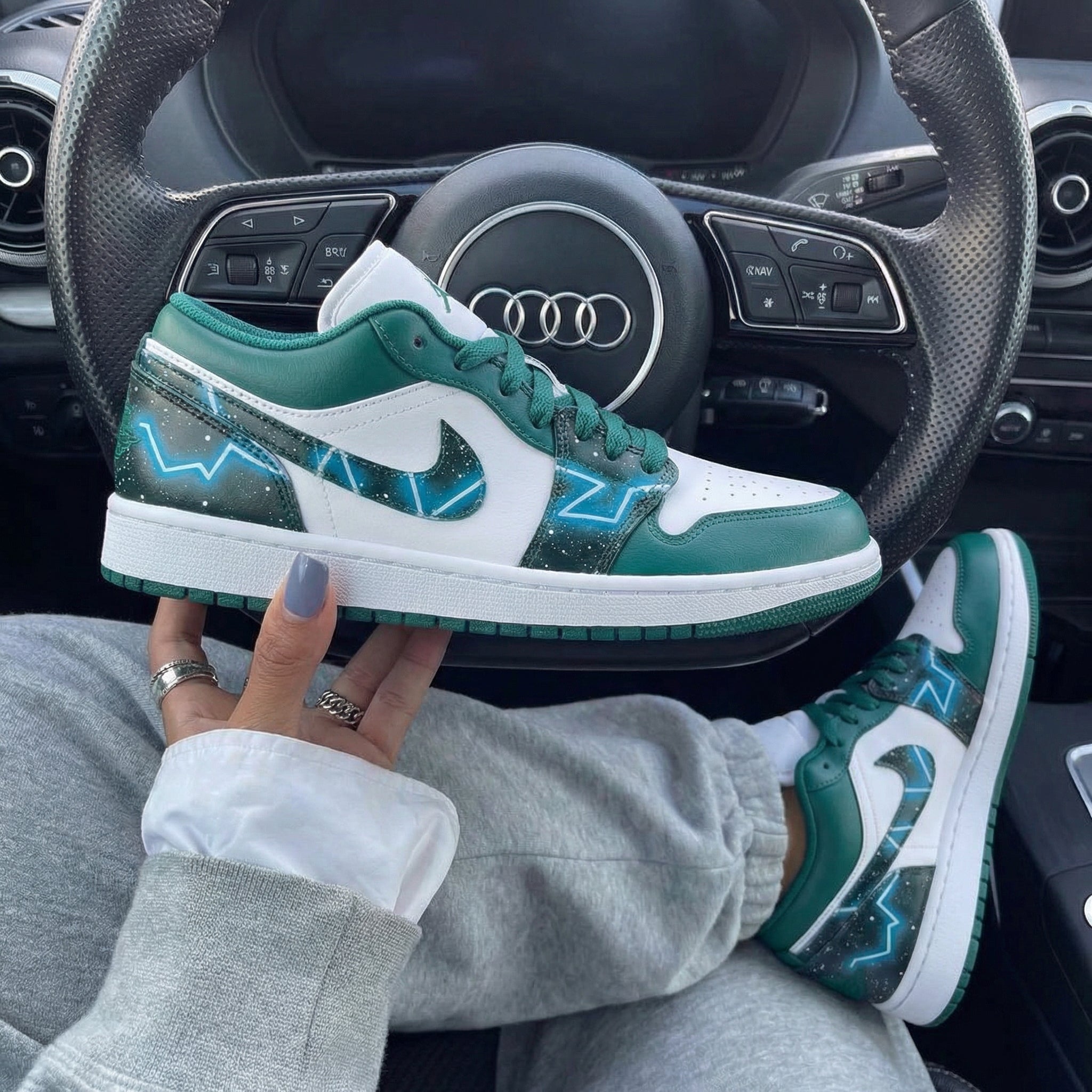 Green Baby Blue Lightning Galaxy Custom Air Jordan 1-shecustomize