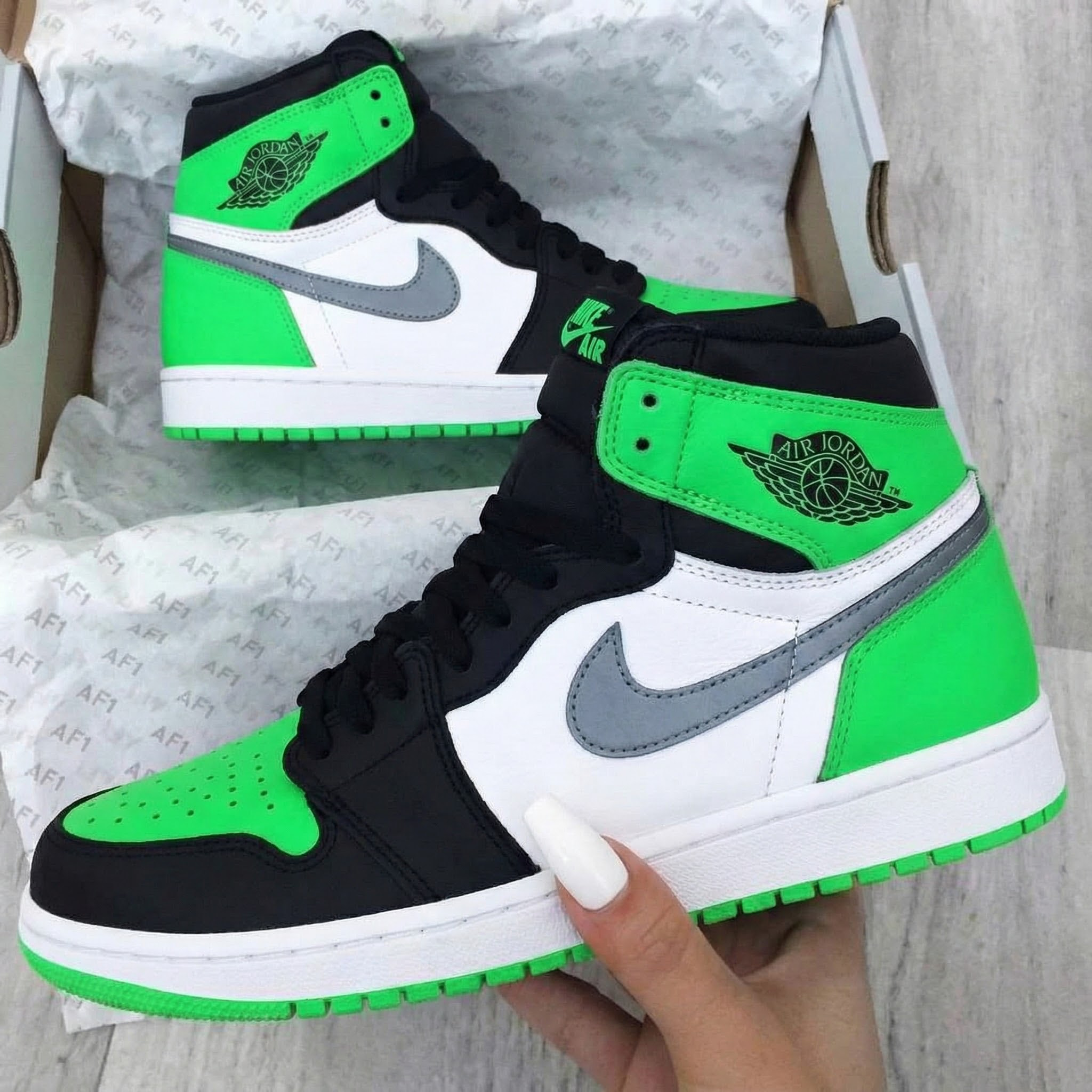 Green Black White Custom Air Jordan 1-shecustomize