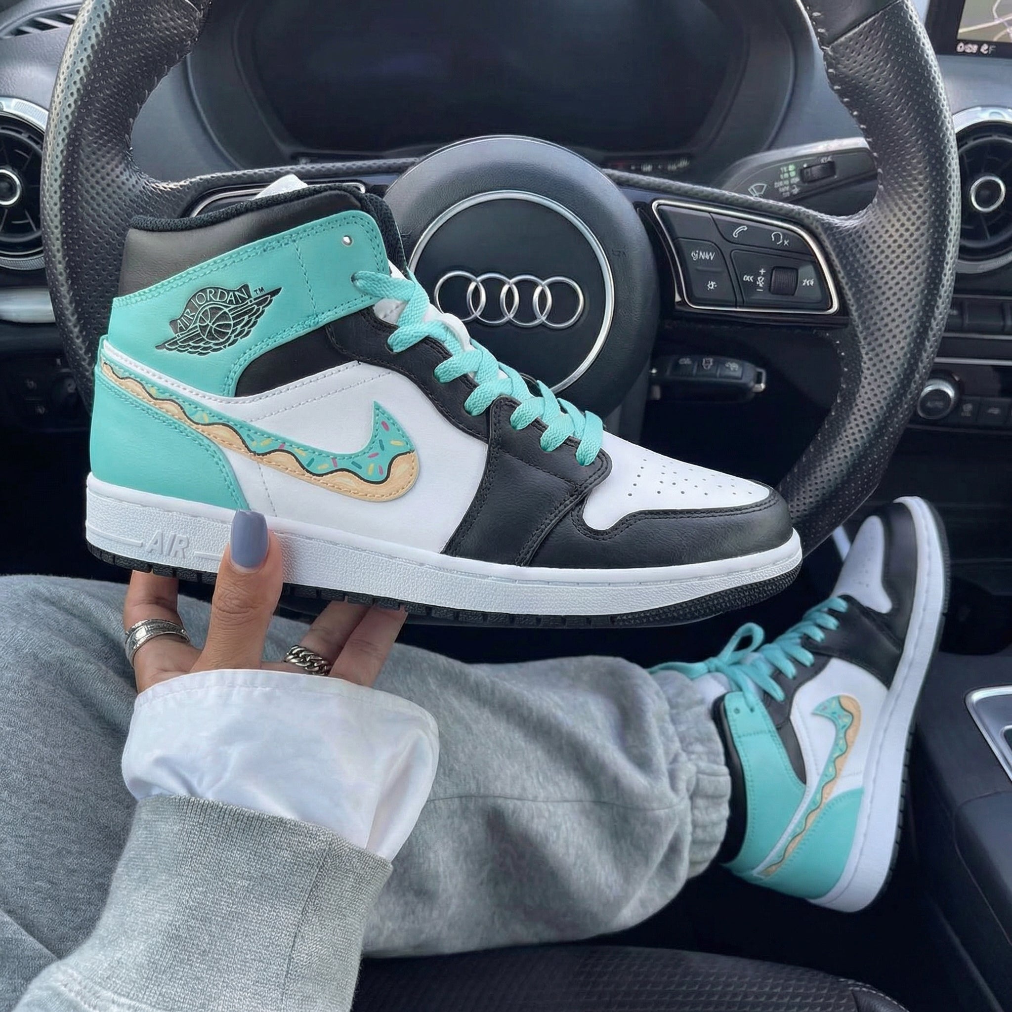 Green Black White Donut Custom Air Jordan 1-shecustomize