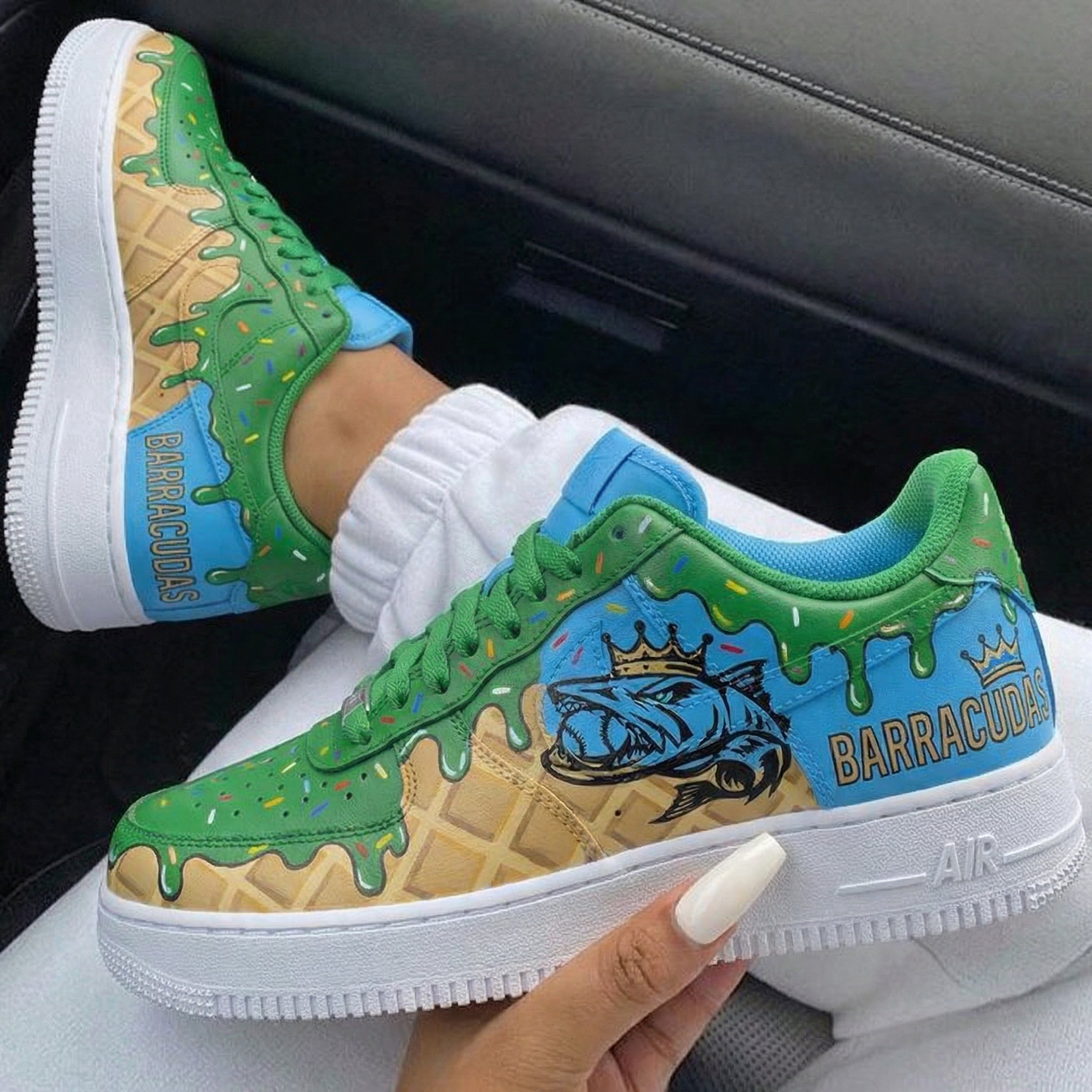 Green Blue Dripping Ice Cream Waffle Crowned Fish Custom Air Force 1-shecustomize