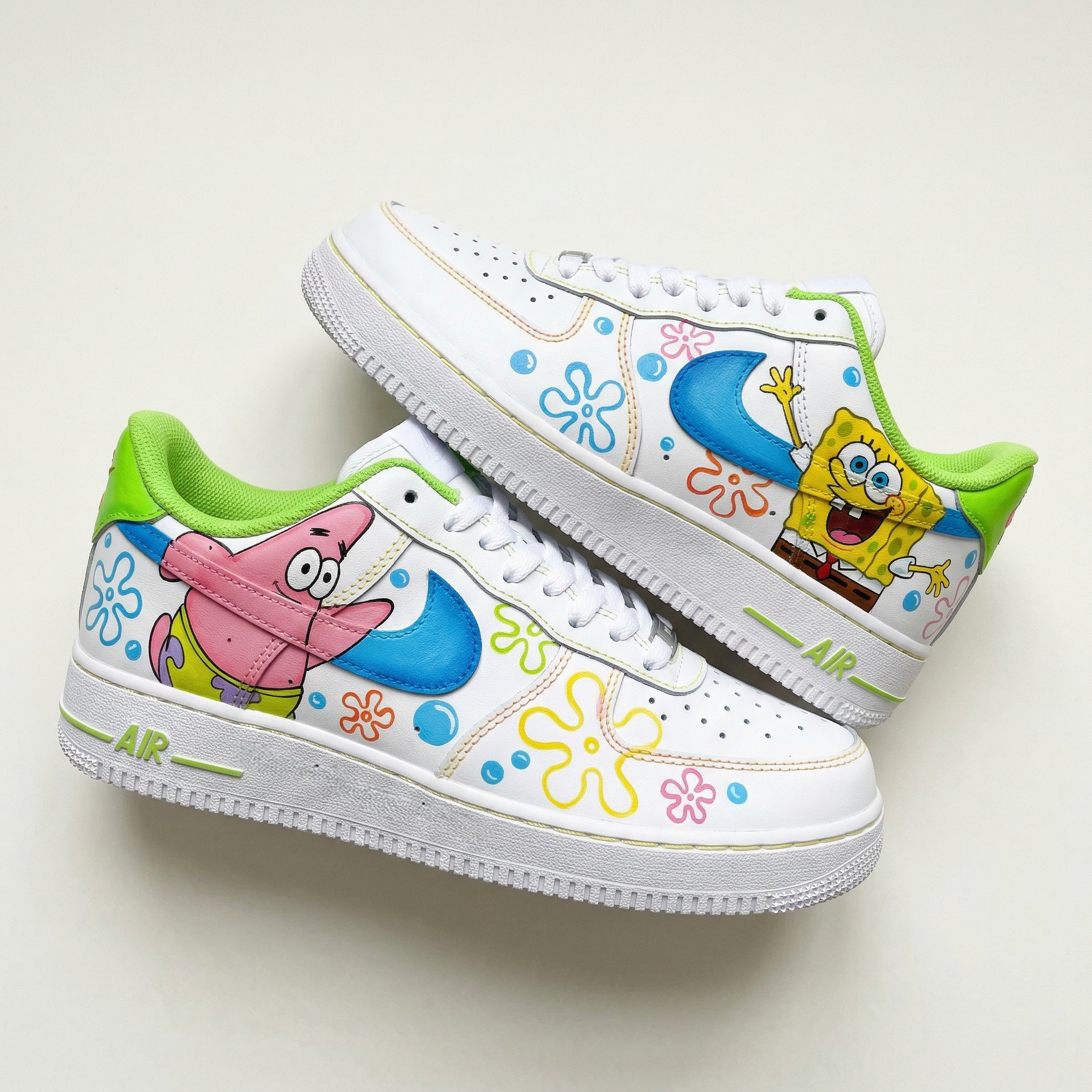 Green Blue Spongebob Flowers Bubbles Custom Air Force 1-shecustomize