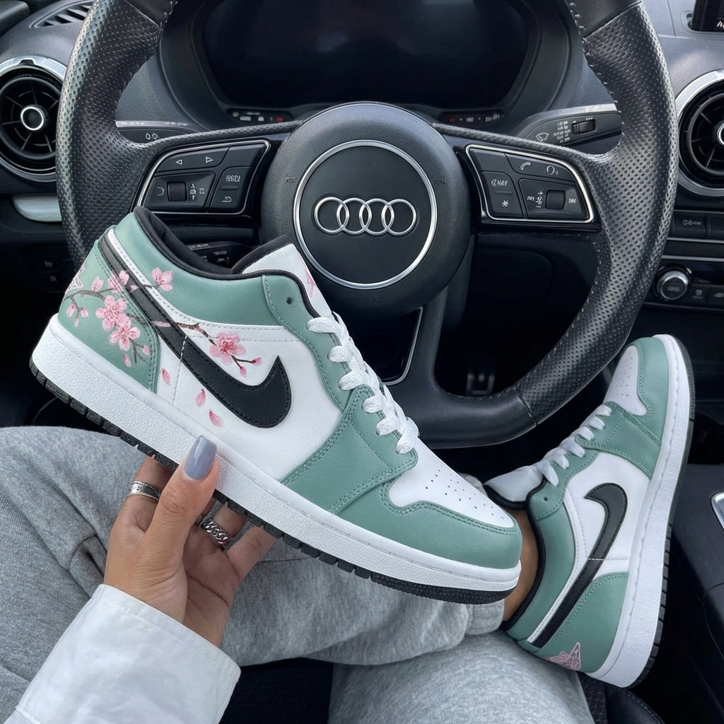 Green Cherry Blossoms Custom Air Jordan 1-shecustomize
