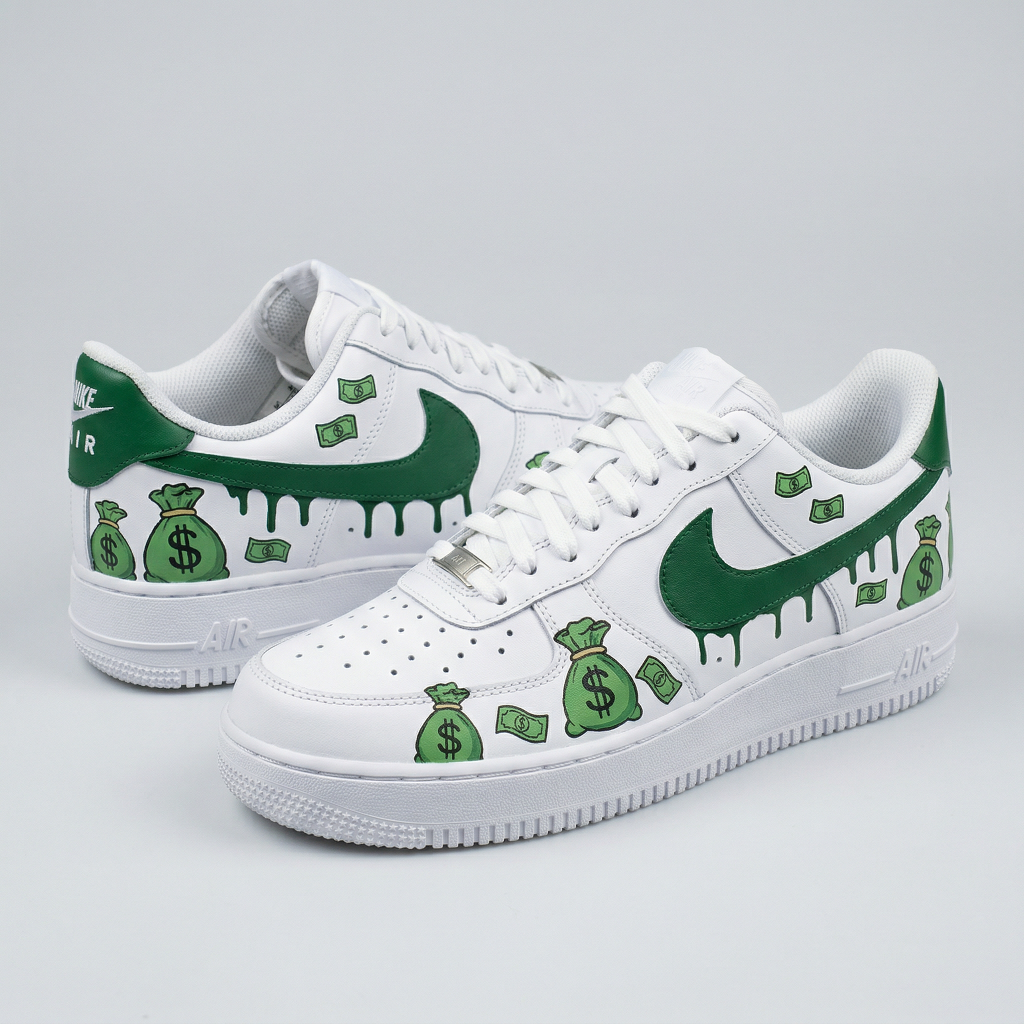 Green Money Bags Cash Drip Custom Air Force 1-shecustomize