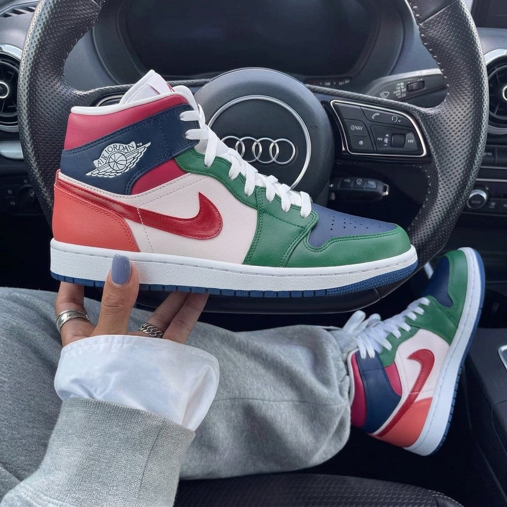 Green Navy Baby Pink Color Block Custom Air Jordan 1-shecustomize