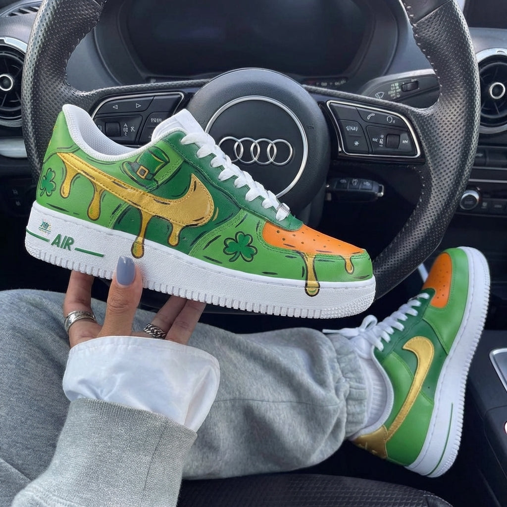 Green Orange Clovers Gold Drip Leprechaun Custom Air Force 1-shecustomize