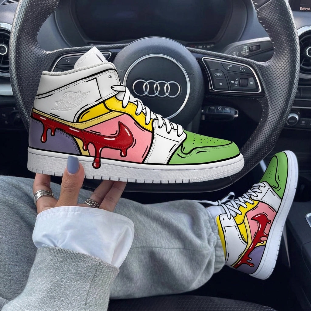 Green Pink Dripping Cartoon Custom Air Jordan 1-shecustomize