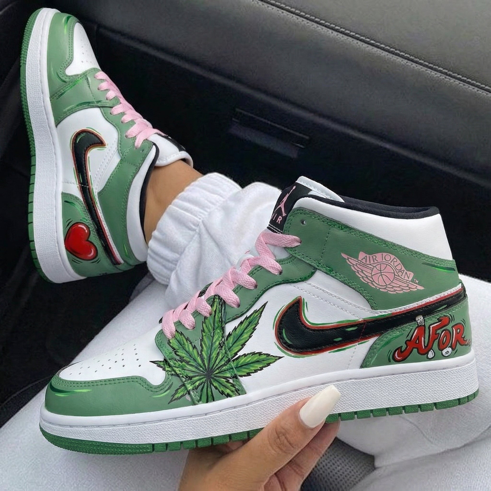 Green Pink Heart Weed Custom Air Jordan 1-shecustomize