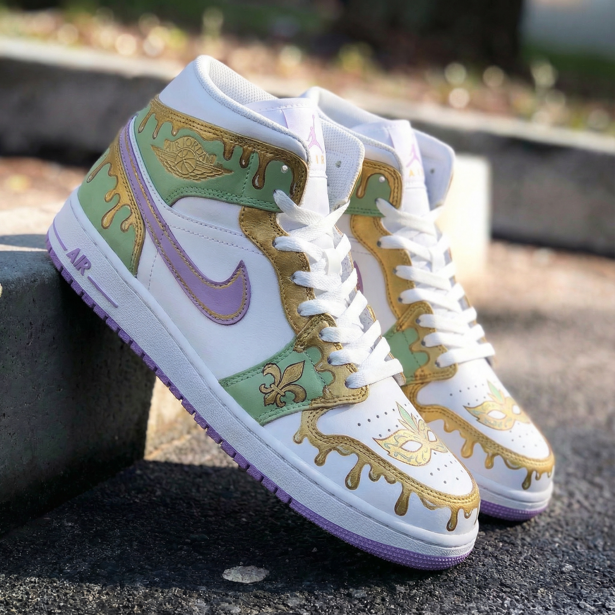Green Purple Gold Mardi Gras Custom Air Jordan 1-shecustomize