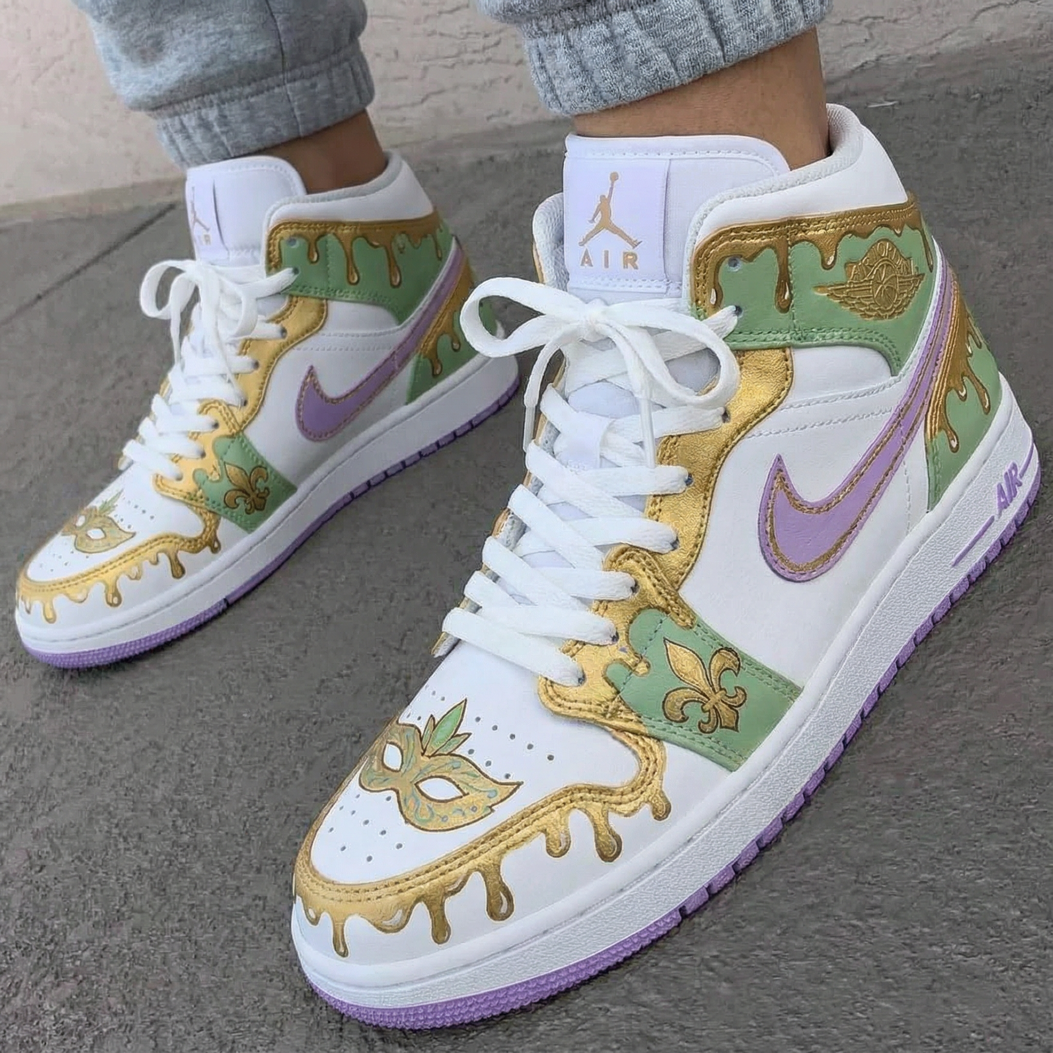 Green Purple Gold Mardi Gras Custom Air Jordan 1-shecustomize