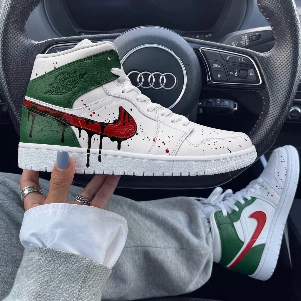 Green Red Dripping Custom Air Jordan 1-shecustomize