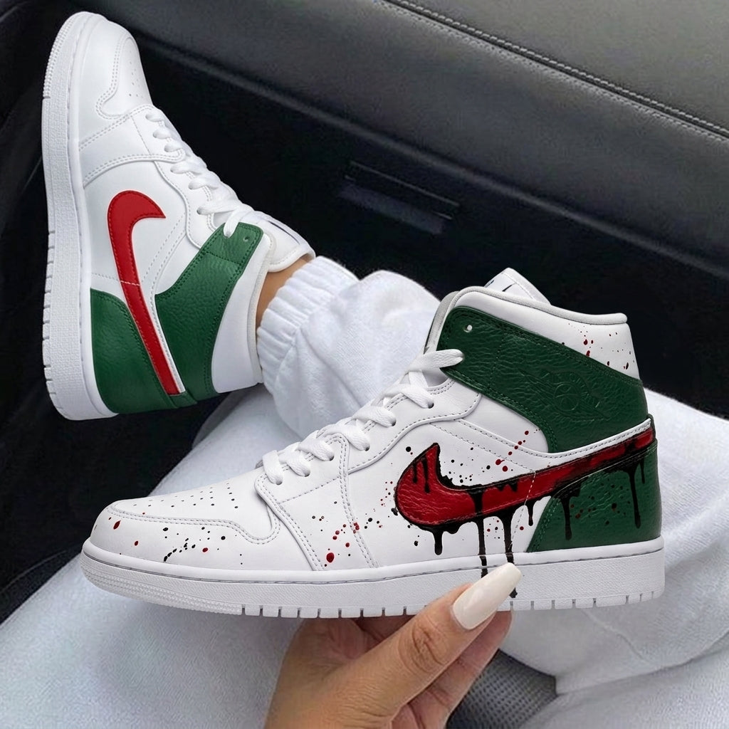 Green Red Dripping Custom Air Jordan 1-shecustomize