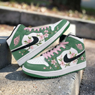 Green White Cherry Blossom Custom Air Jordan 1-shecustomize