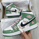 Green White Cherry Blossom Custom Air Jordan 1-shecustomize