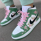 Green White Cherry Blossom Custom Air Jordan 1-shecustomize
