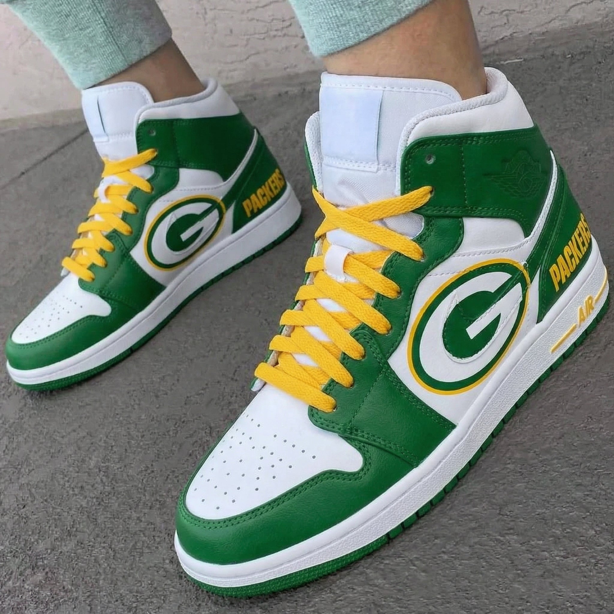 Green White Yellow Packers Logo Custom Air Jordan 1-shecustomize