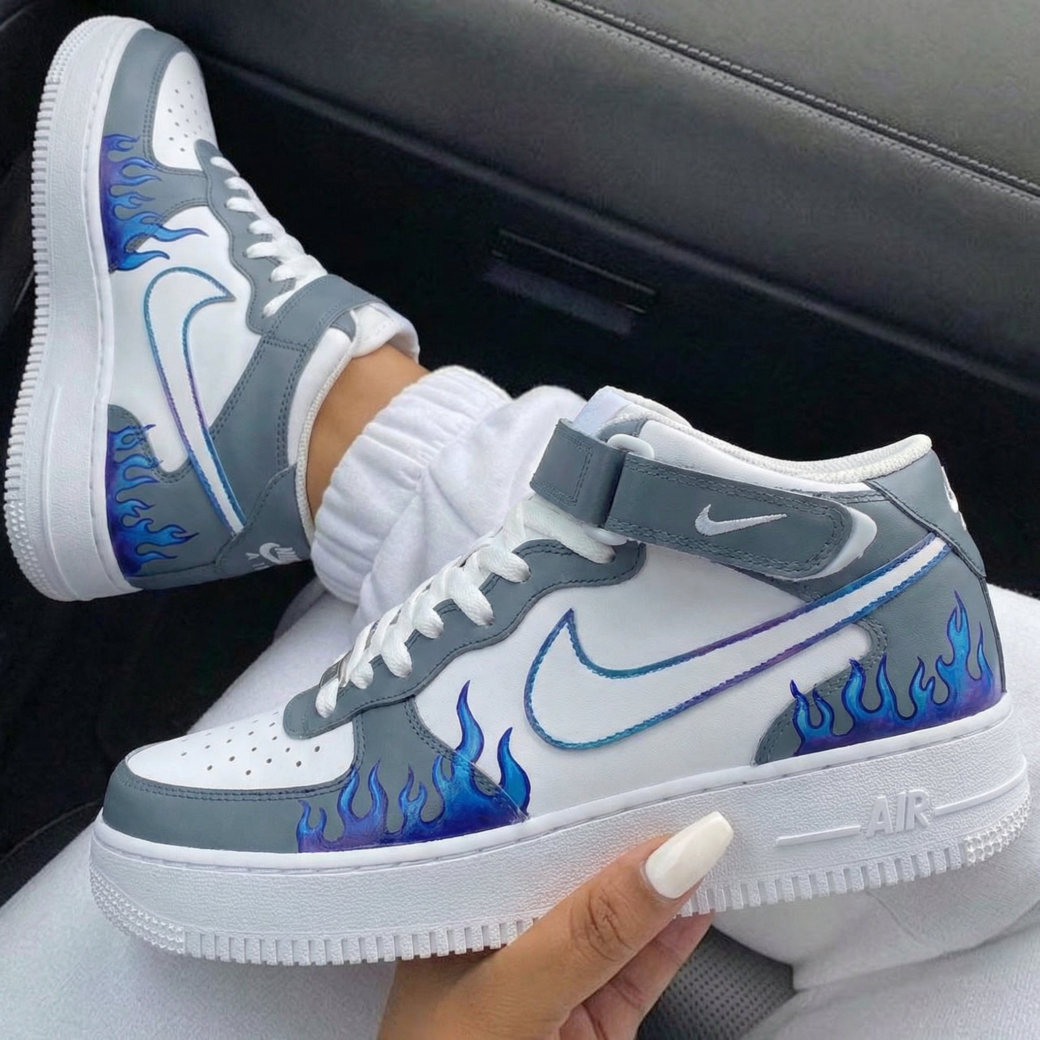 Grey Blue Flame Custom Air Force 1-shecustomize