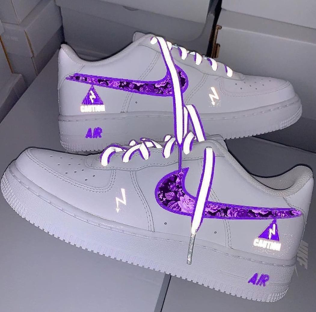 Grey Purple Floral Custom Air Force 1-shecustomize