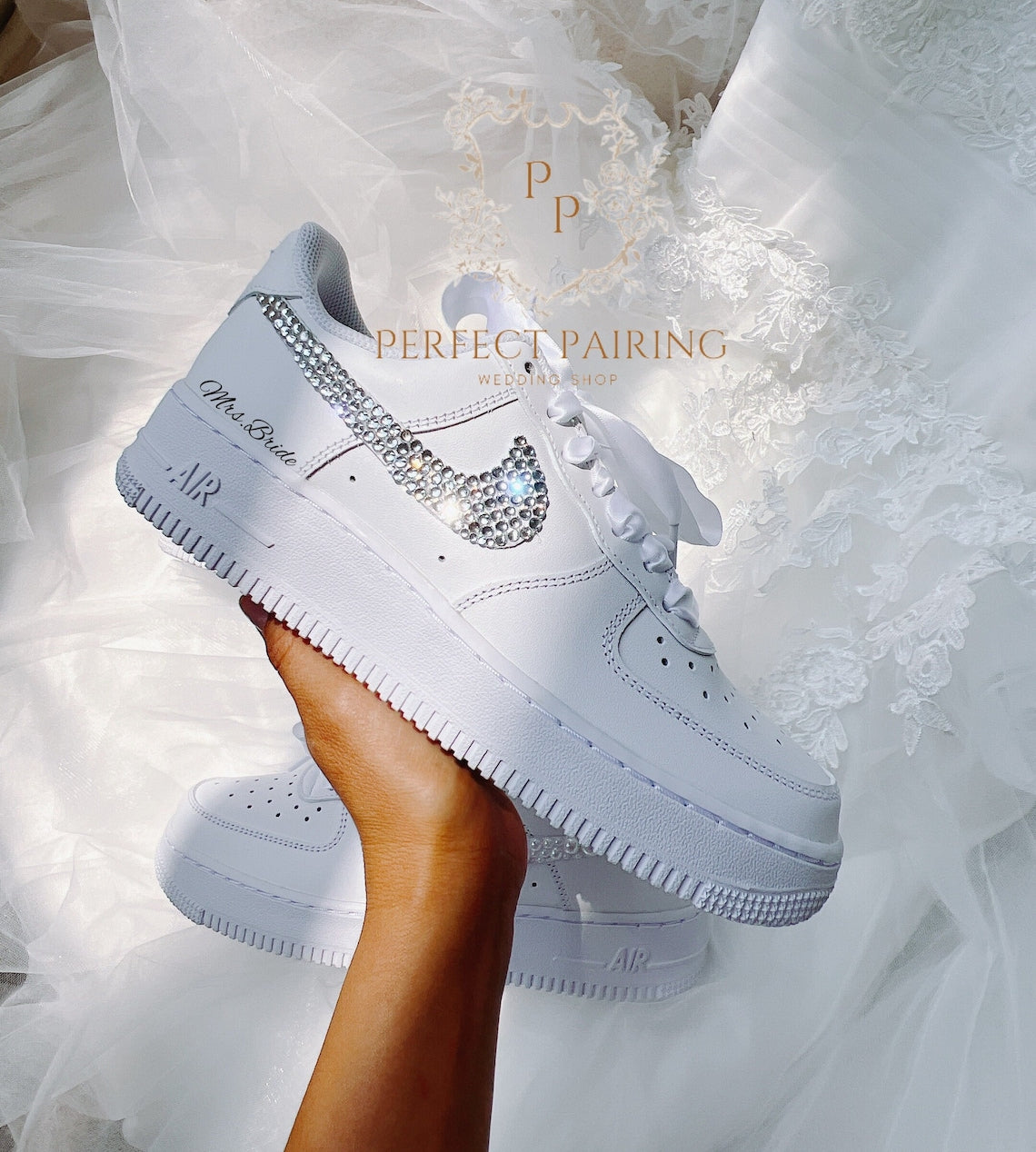 White Wedding Shoes Custom Air Force 1-shecustomize