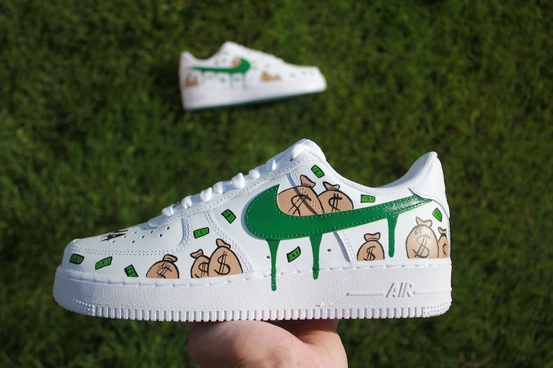 Hand Painted Money Bag Custom Air Force 1 Sneakers-shecustomize