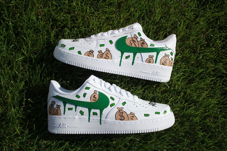 Hand Painted Money Bag Custom Air Force 1 Sneakers-shecustomize