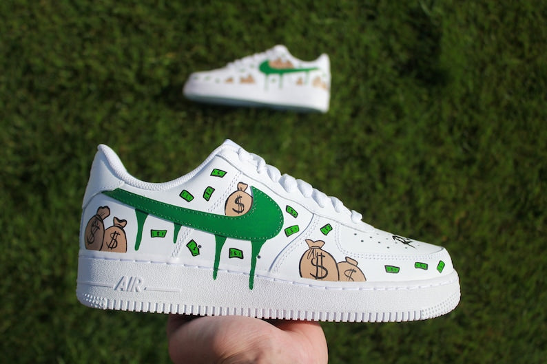 Hand Painted Money Bag Custom Air Force 1 Sneakers-shecustomize
