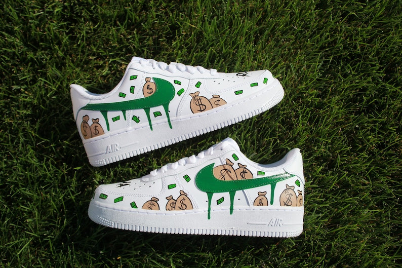Hand Painted Money Bag Custom Air Force 1 Sneakers-shecustomize