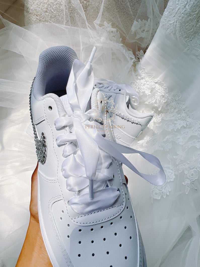 White Wedding Shoes Custom Air Force 1-shecustomize