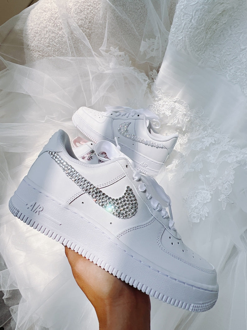 White Wedding Shoes Custom Air Force 1-shecustomize