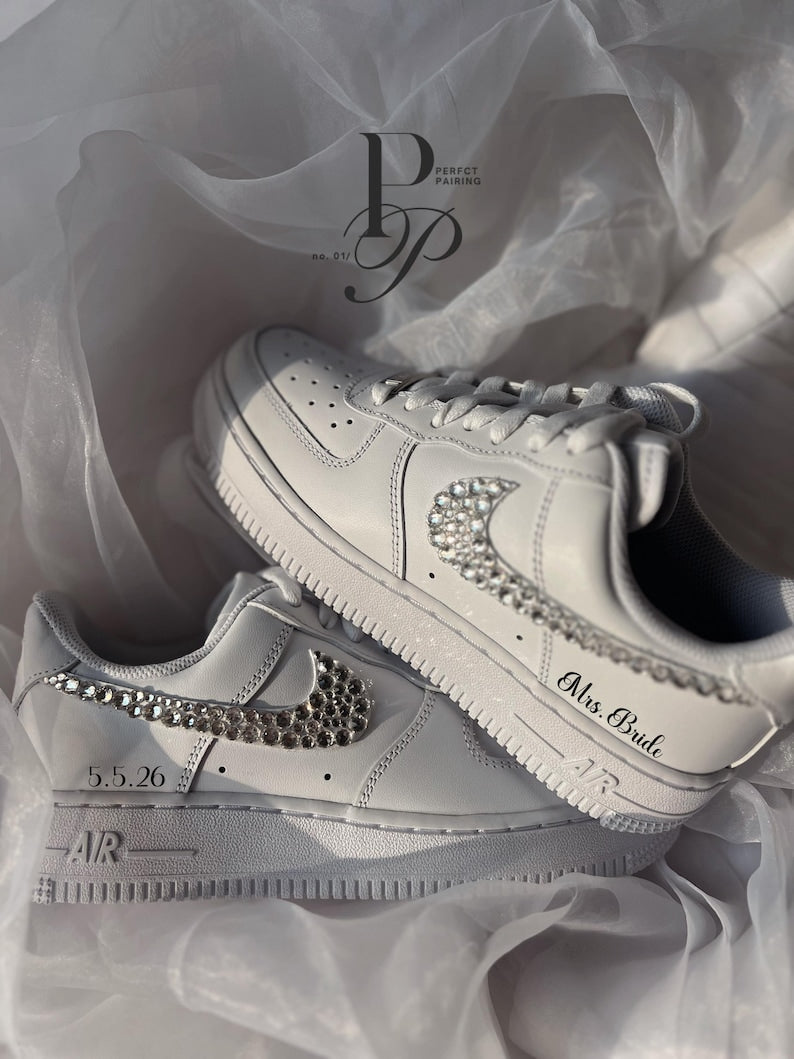 White Wedding Shoes Custom Air Force 1-shecustomize