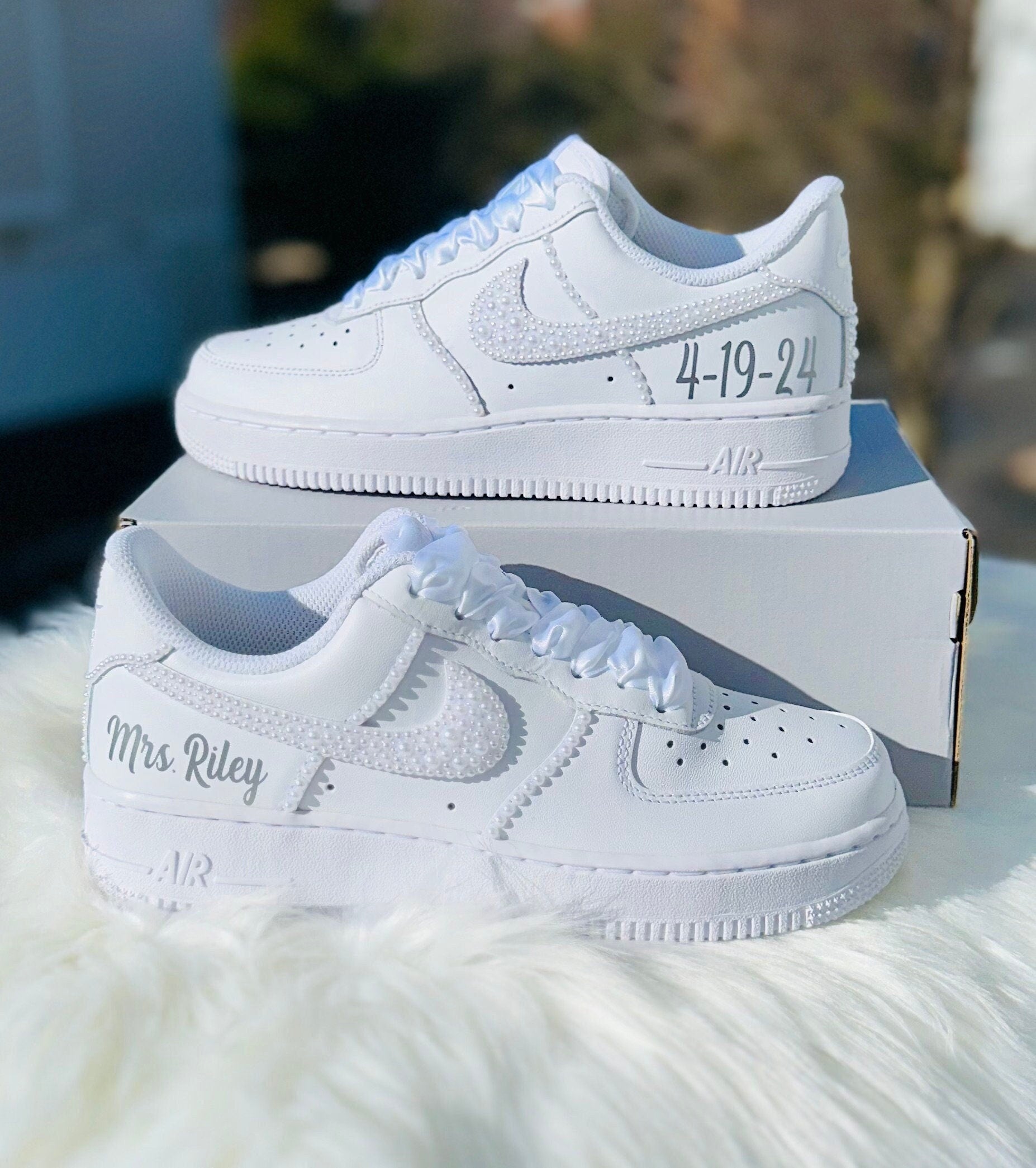 Pearl Diamond Wedding Shoes Custom Air Force 1 SHECUSTOMIZE