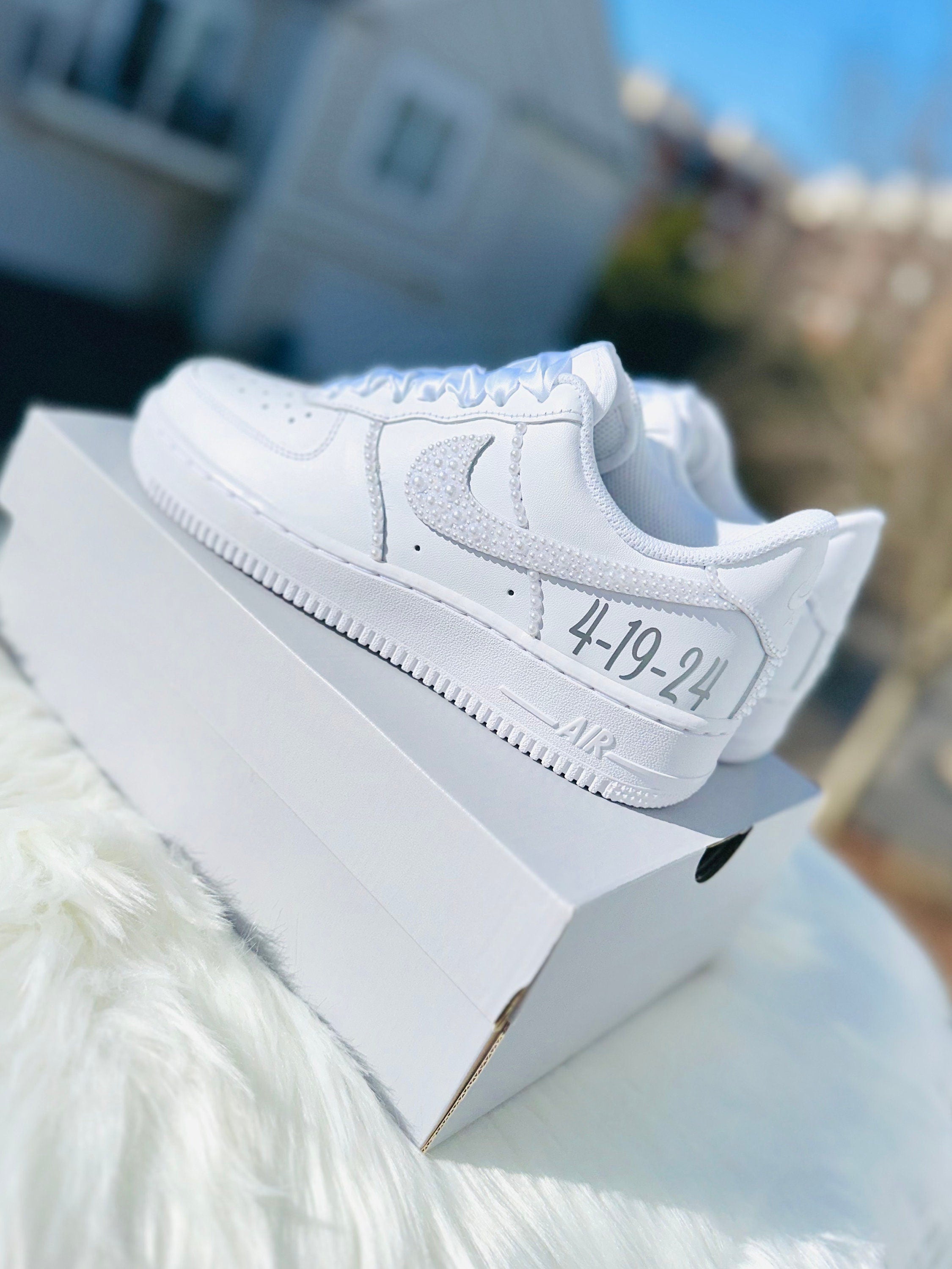 Pearl Diamond Wedding Shoes Custom Air Force 1-shecustomize