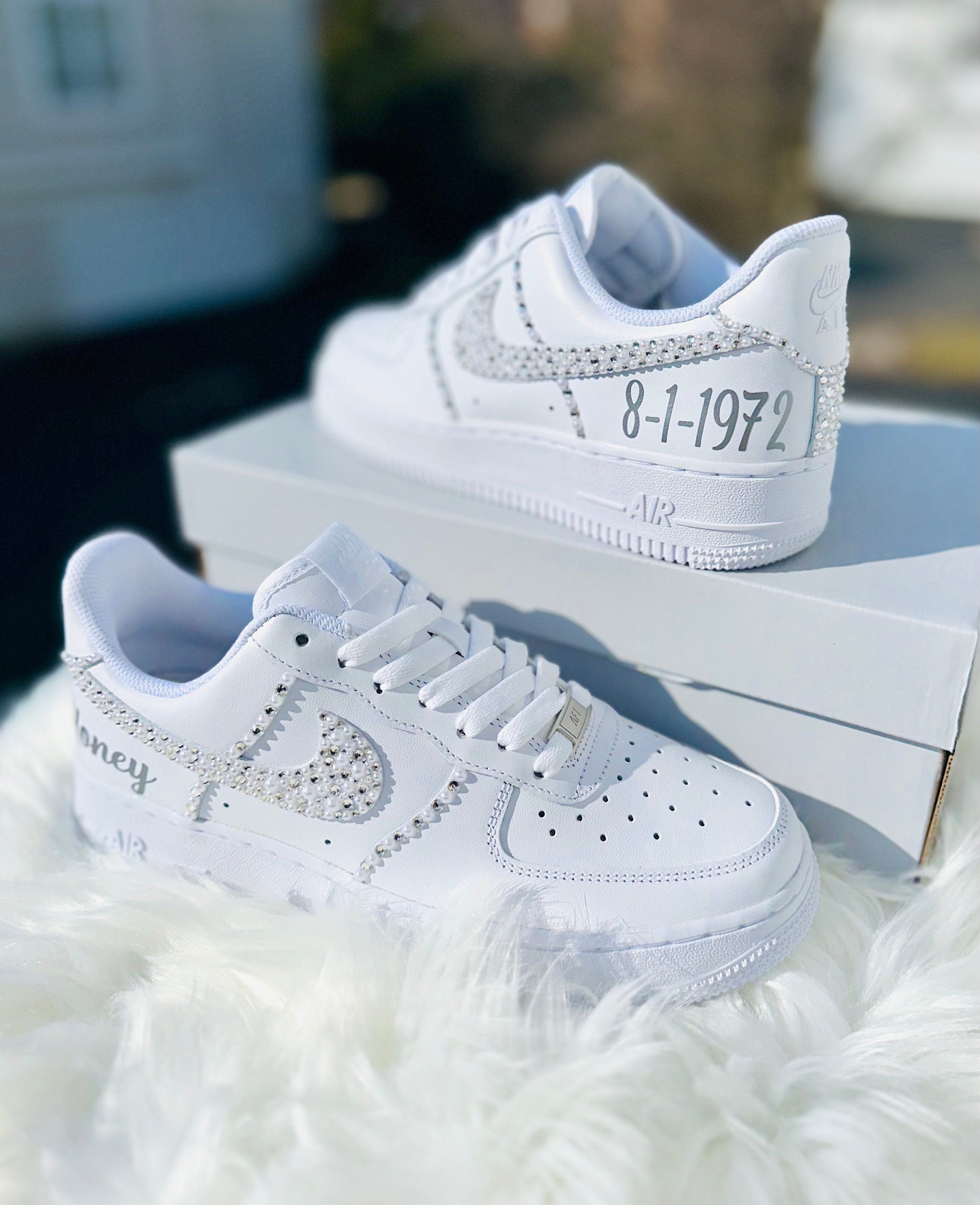 Pearl Diamond Wedding Shoes Custom Air Force 1-shecustomize