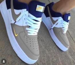 Hand Painted Custom Air Force 1 Gray Navy Sneakers-shecustomize