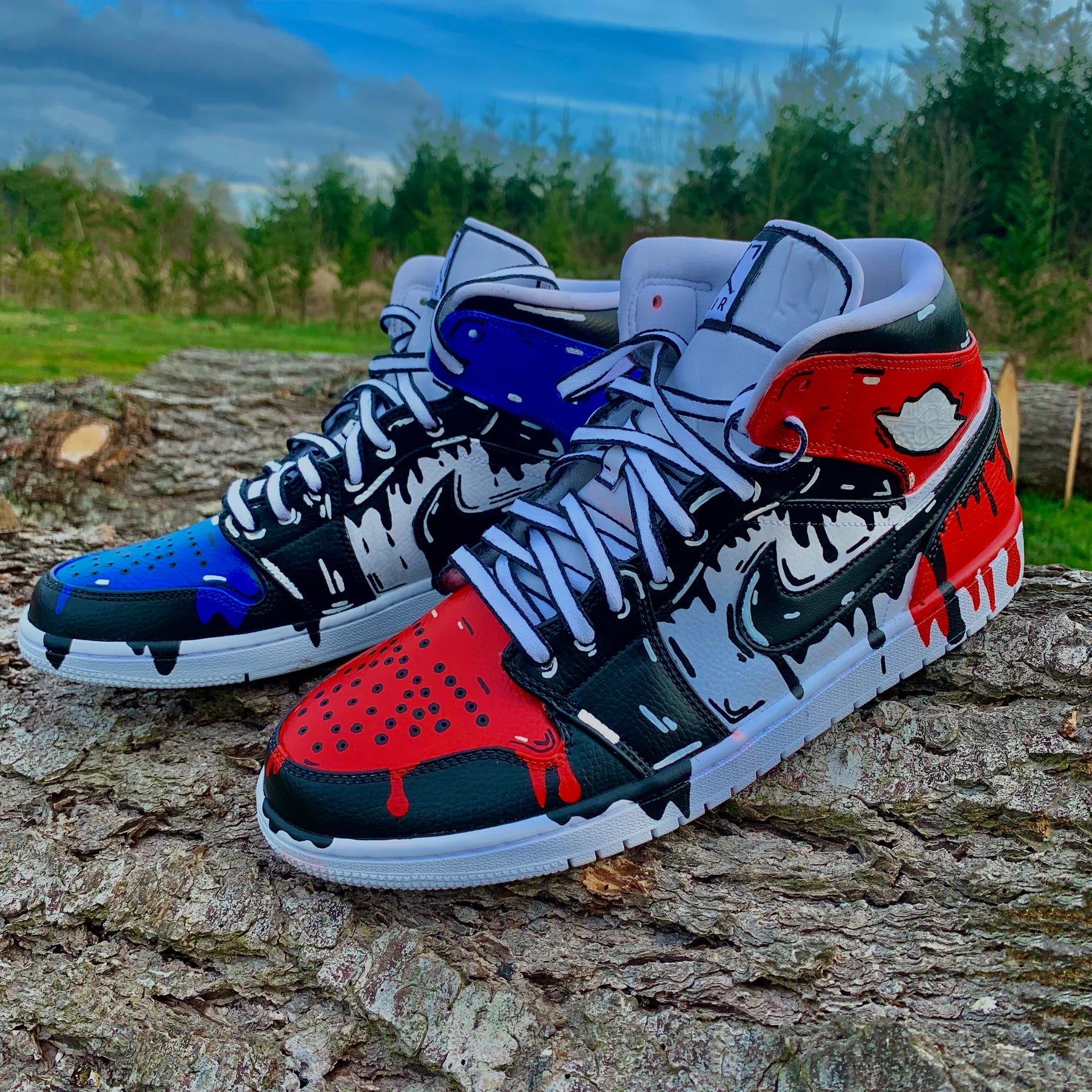 Custom Jordans Red Blue Black Cartoon Drip-shecustomize