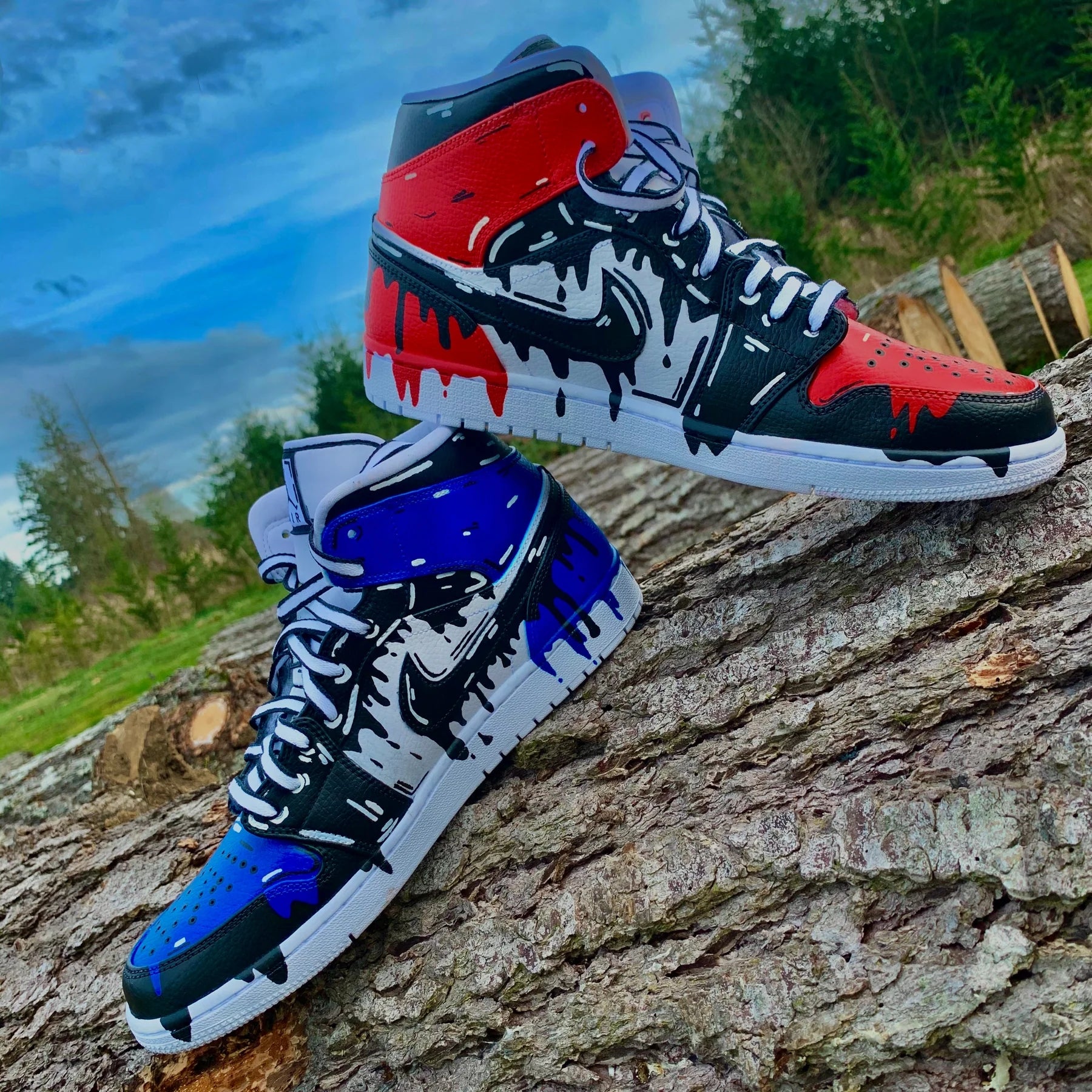 Custom Jordans Red Blue Black Cartoon Drip-shecustomize