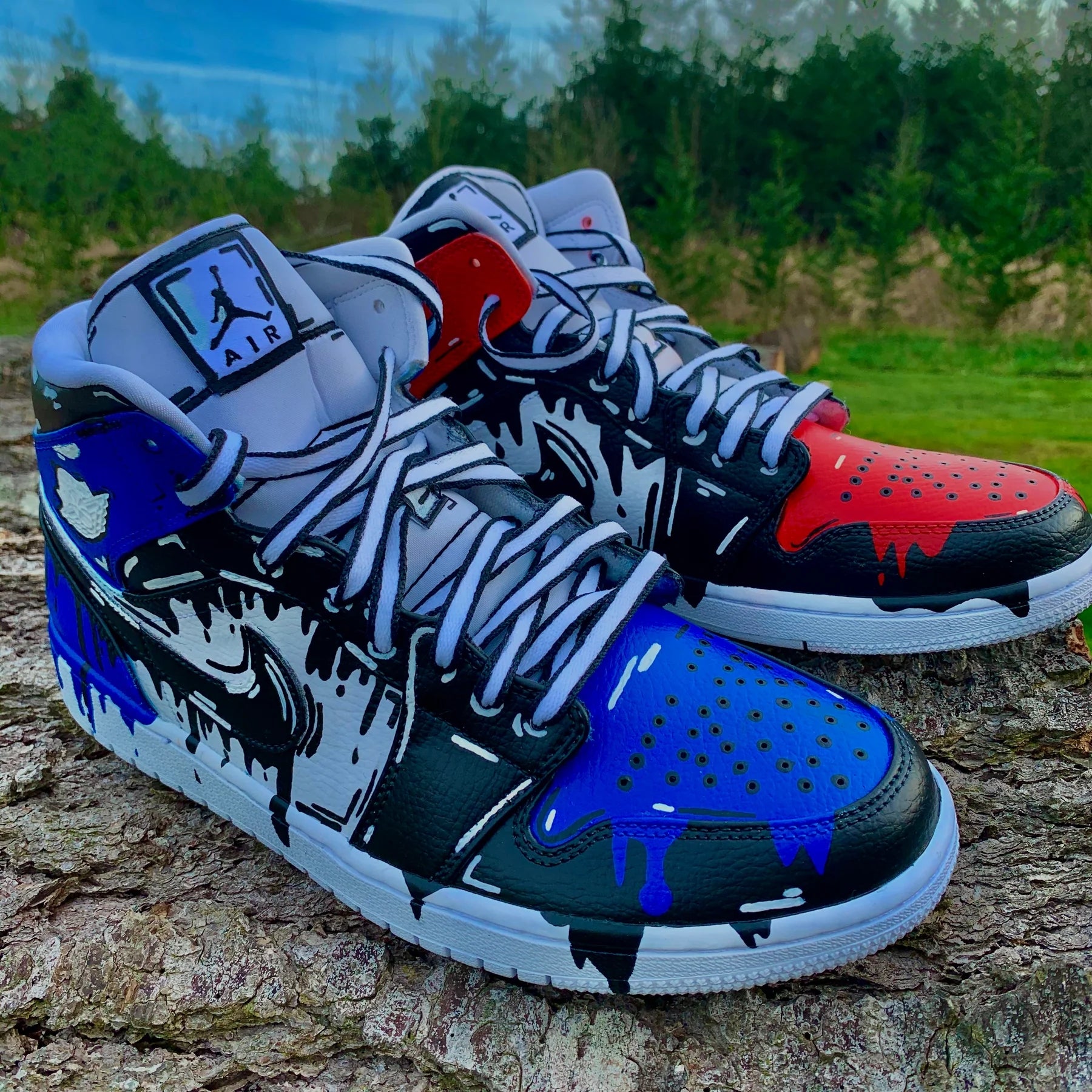 Custom Jordans Red Blue Black Cartoon Drip-shecustomize