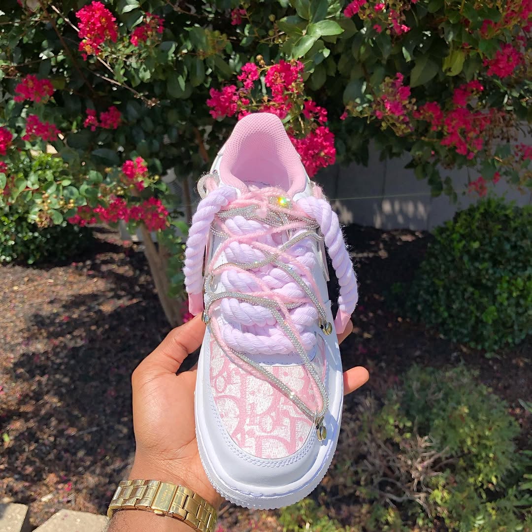 Hand Painted Pink Rhinestone Custom Air Force 1 Sneakers-shecustomize