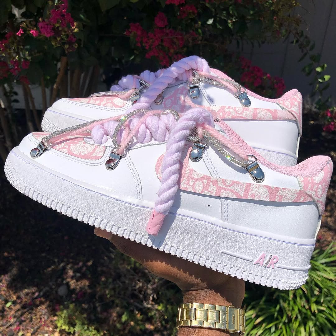 Hand Painted Pink Rhinestone Custom Air Force 1 Sneakers-shecustomize