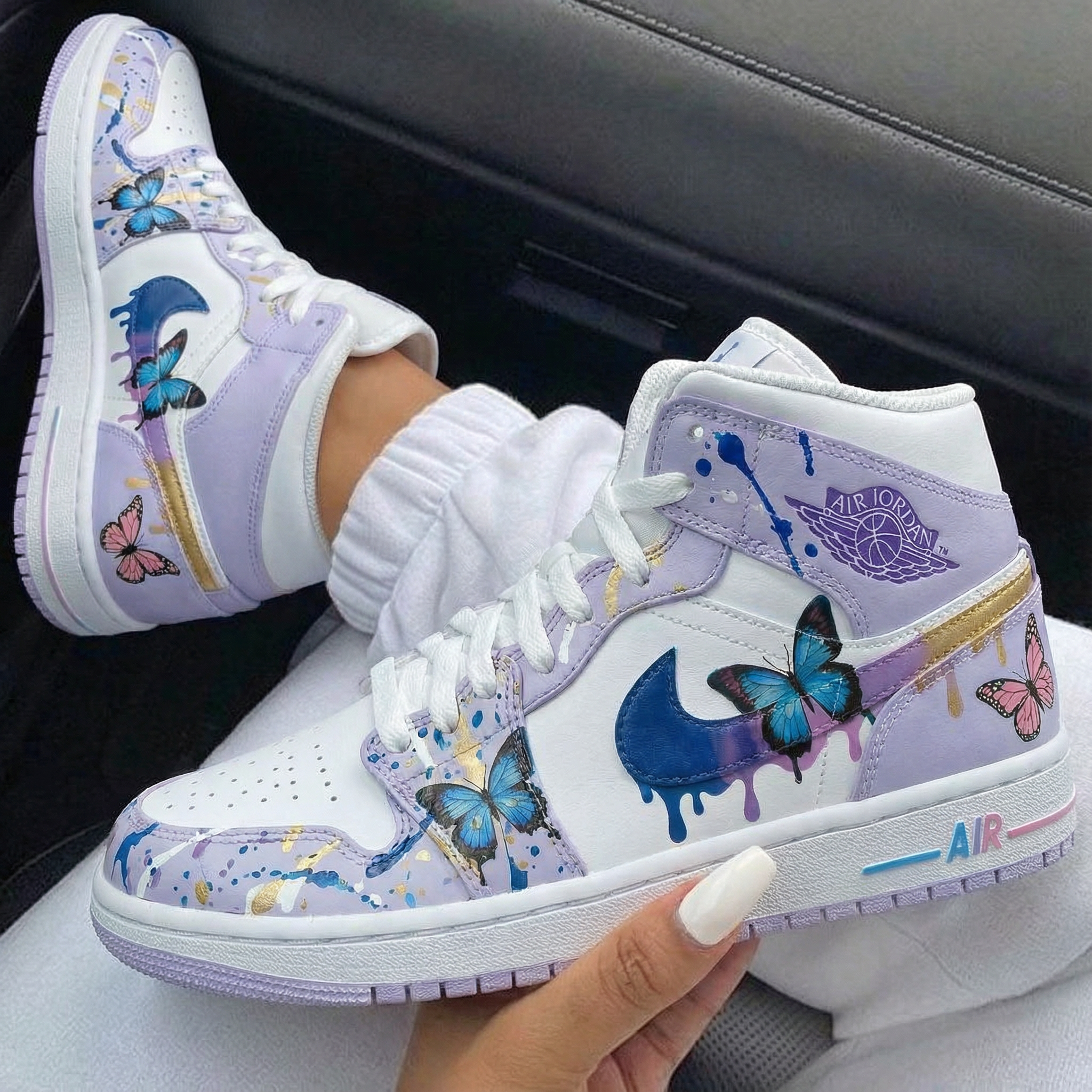 Lavender Blue Butterflies Custom Air Jordan 1-shecustomize