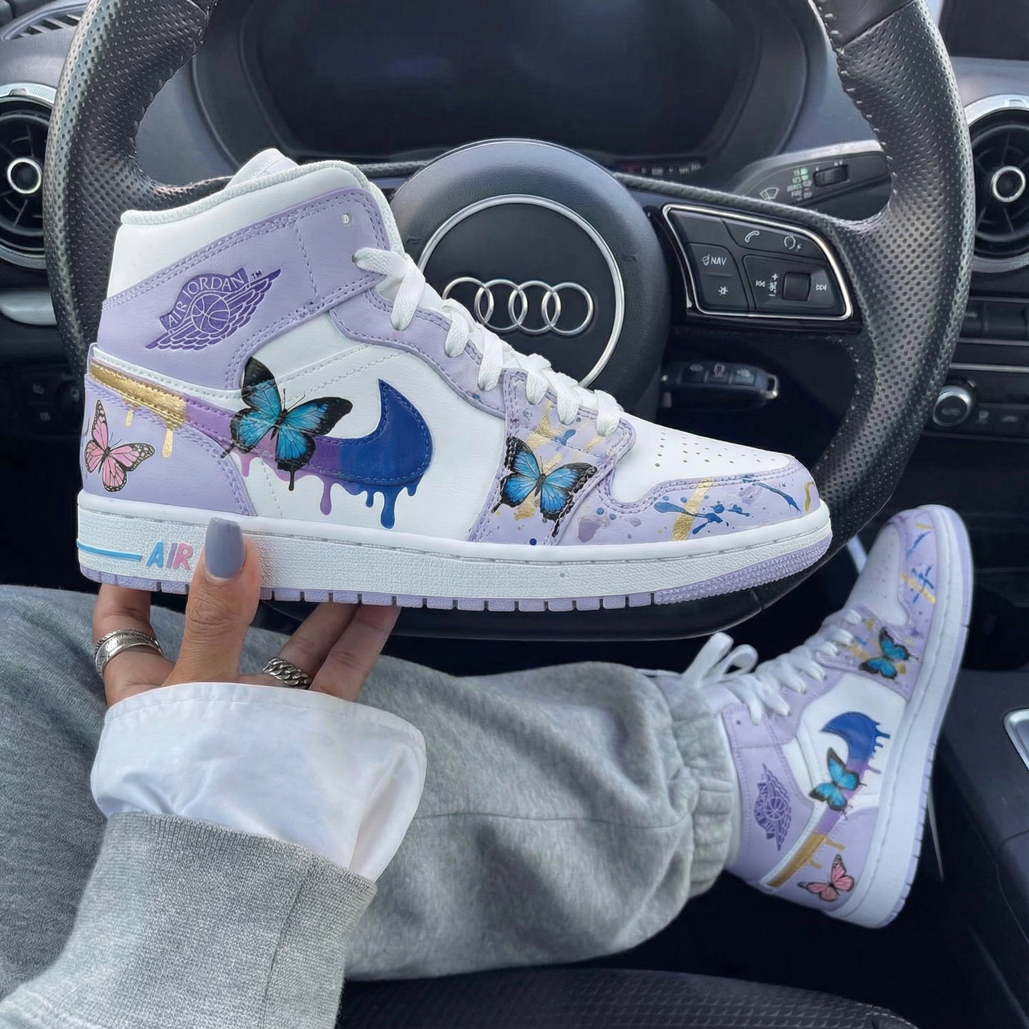 Lavender Blue Butterflies Custom Air Jordan 1-shecustomize