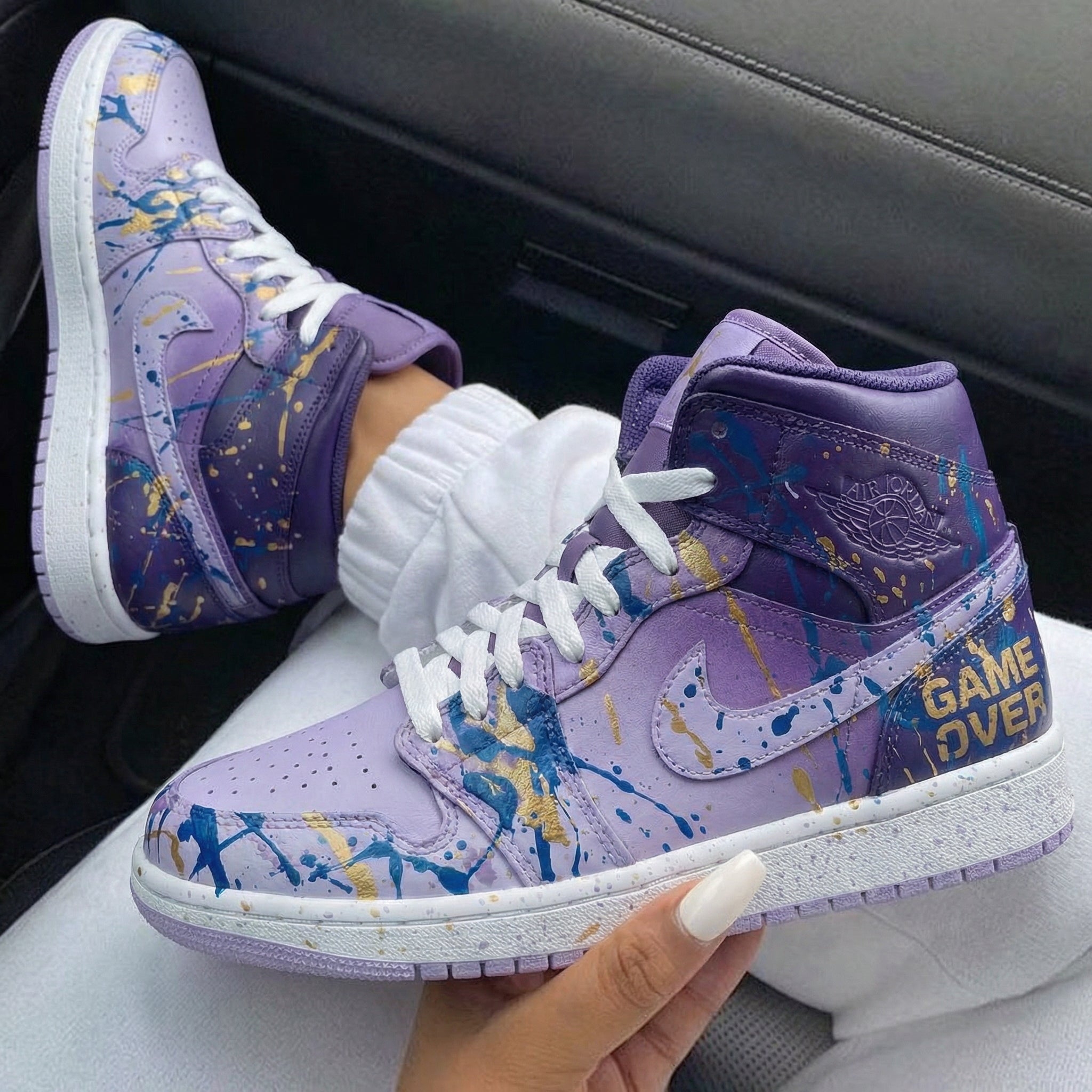Lavender Blue Gold Splatter Custom Air Jordan 1-shecustomize