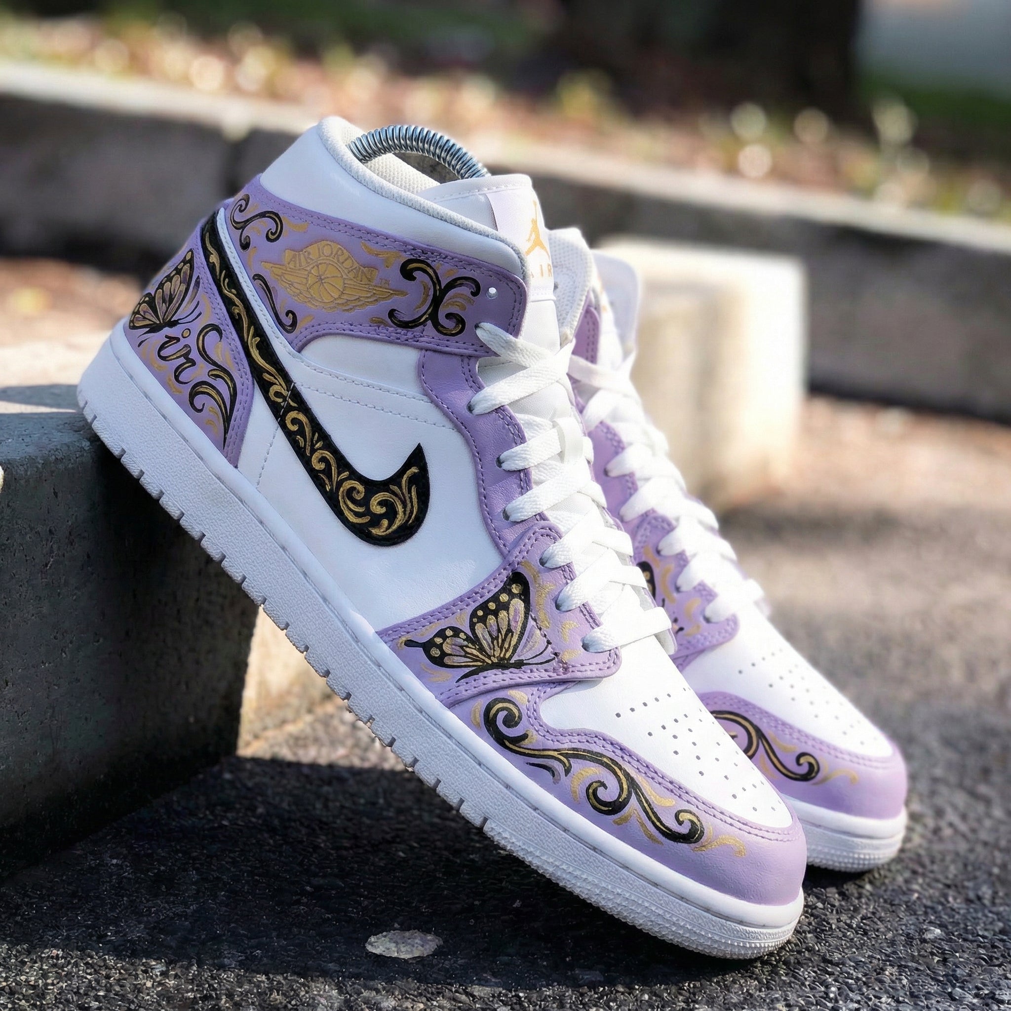 Lavender Butterfly Pattern Custom Air Jordan 1-shecustomize
